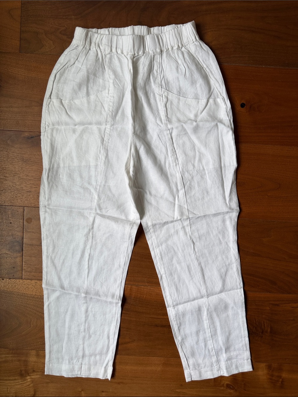 MATE the Label / Elastic High Waist True White Linen Pants / S